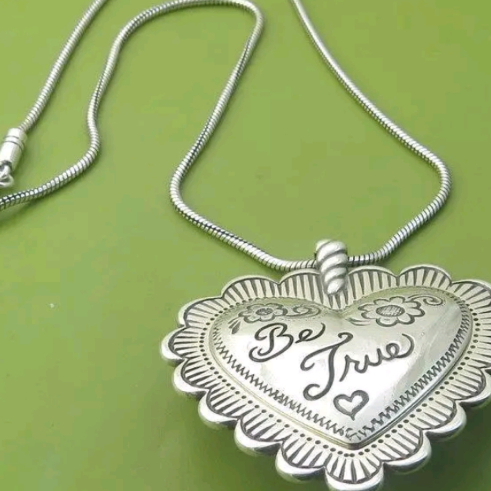 BRIGHTON SONORA BOLD HEART Silver Reversible Pendant NECKLACE Be True.
